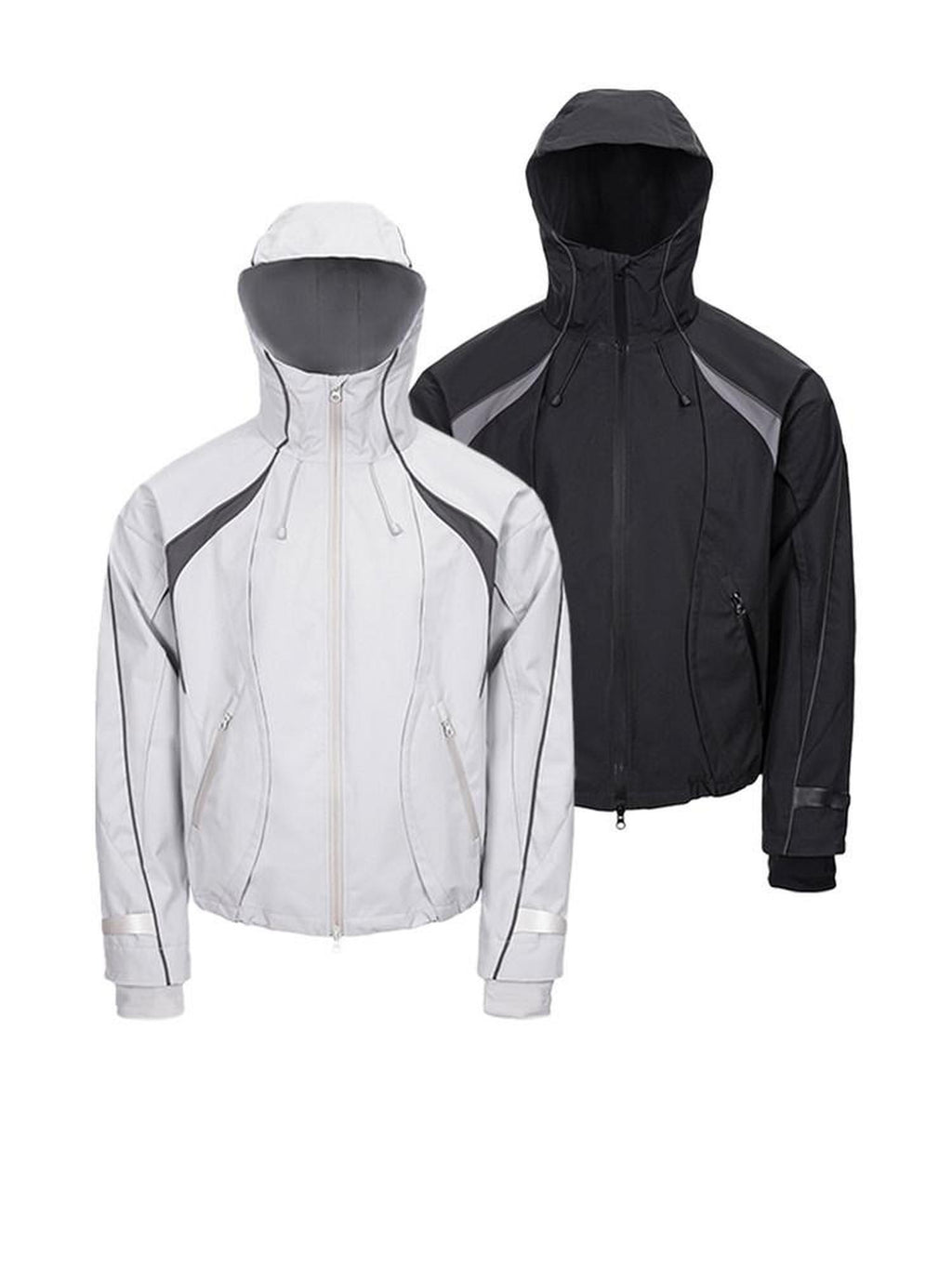 CATSSTAC Windproof Hooded Colorblock Loose Fit Unisex Zip Casual Outerwear Shell Jackets