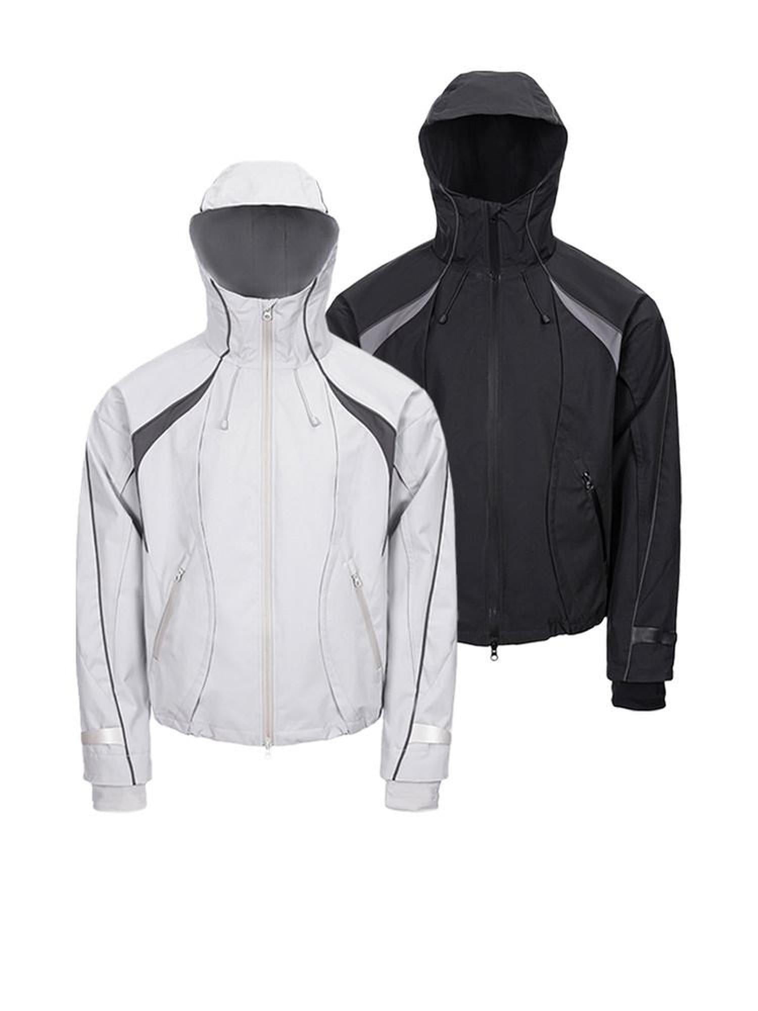 CATSSTAC Windproof Hooded Colorblock Loose Fit Unisex Zip Casual Outerwear Shell Jackets