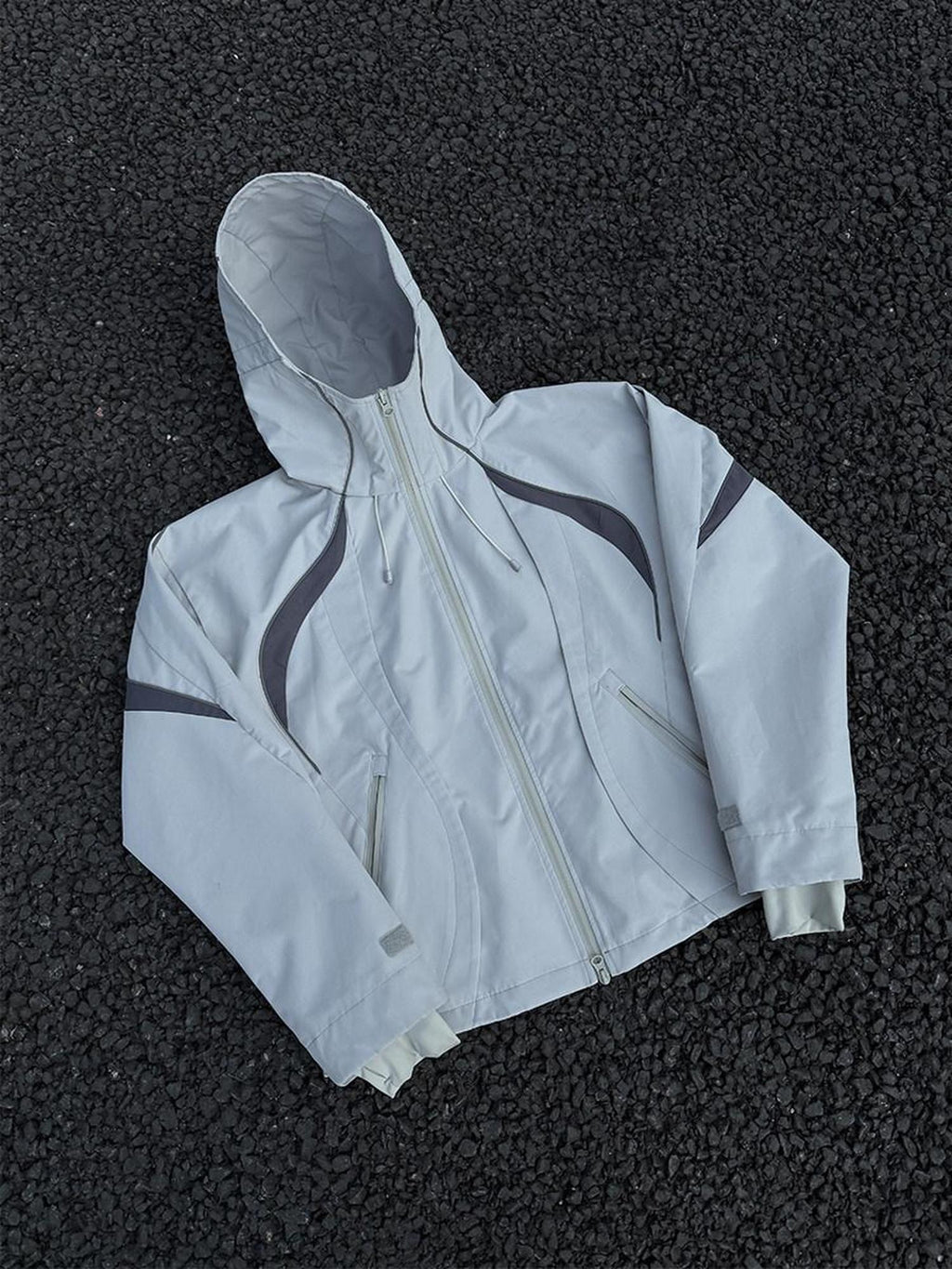 CATSSTAC Windproof Hooded Colorblock Loose Fit Unisex Zip Casual Outerwear Shell Jackets