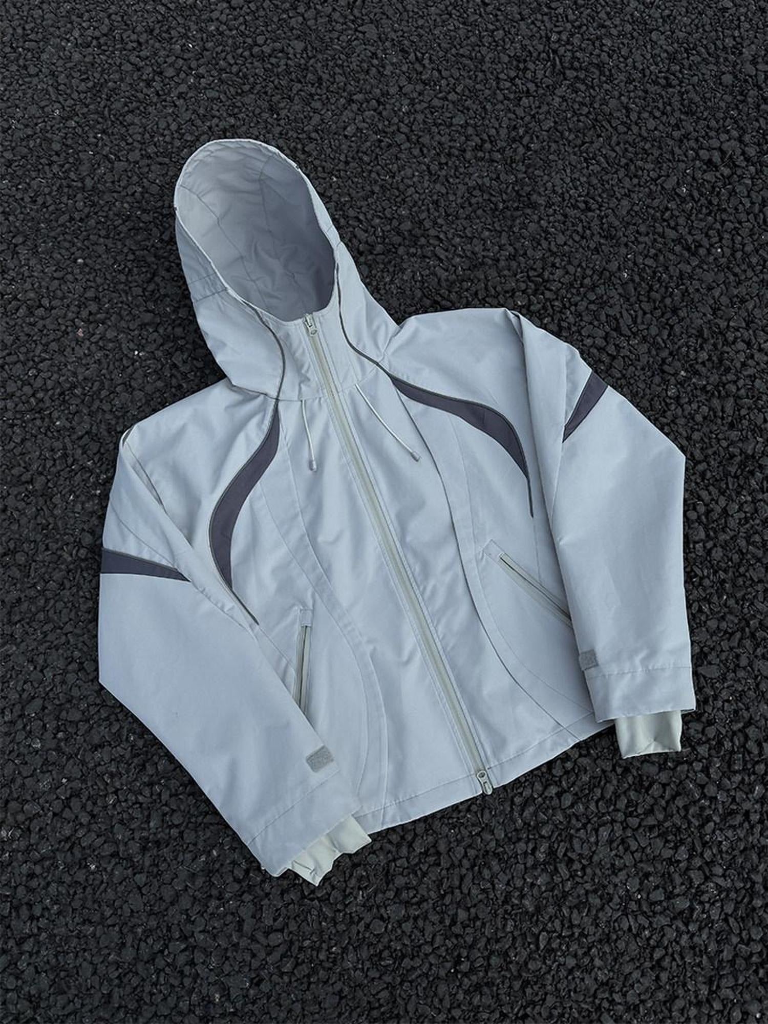 CATSSTAC Windproof Hooded Colorblock Loose Fit Unisex Zip Casual Outerwear Shell Jackets