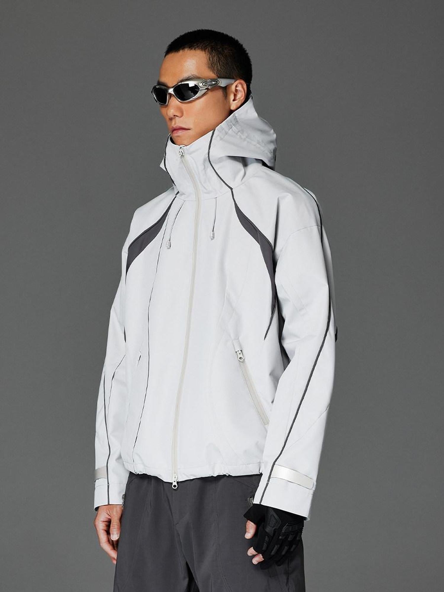 CATSSTAC Windproof Hooded Colorblock Loose Fit Unisex Zip Casual Outerwear Shell Jackets