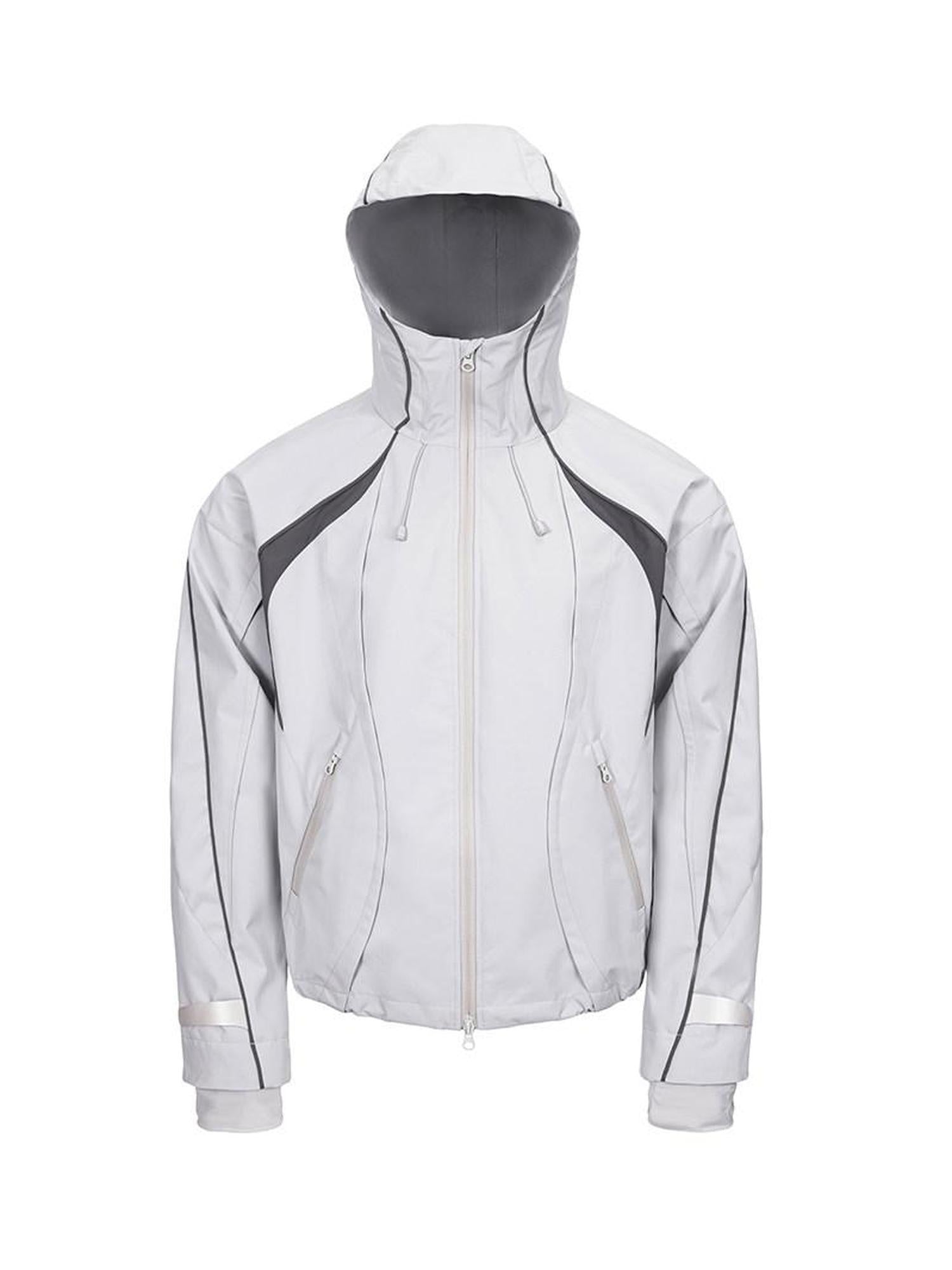 CATSSTAC Windproof Hooded Colorblock Loose Fit Unisex Zip Casual Outerwear Shell Jackets