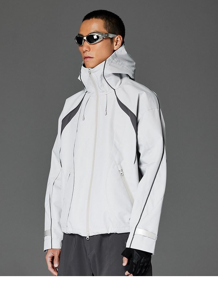 CATSSTAC Windproof Hooded Colorblock Loose Fit Unisex Zip Casual Outerwear Shell Jackets