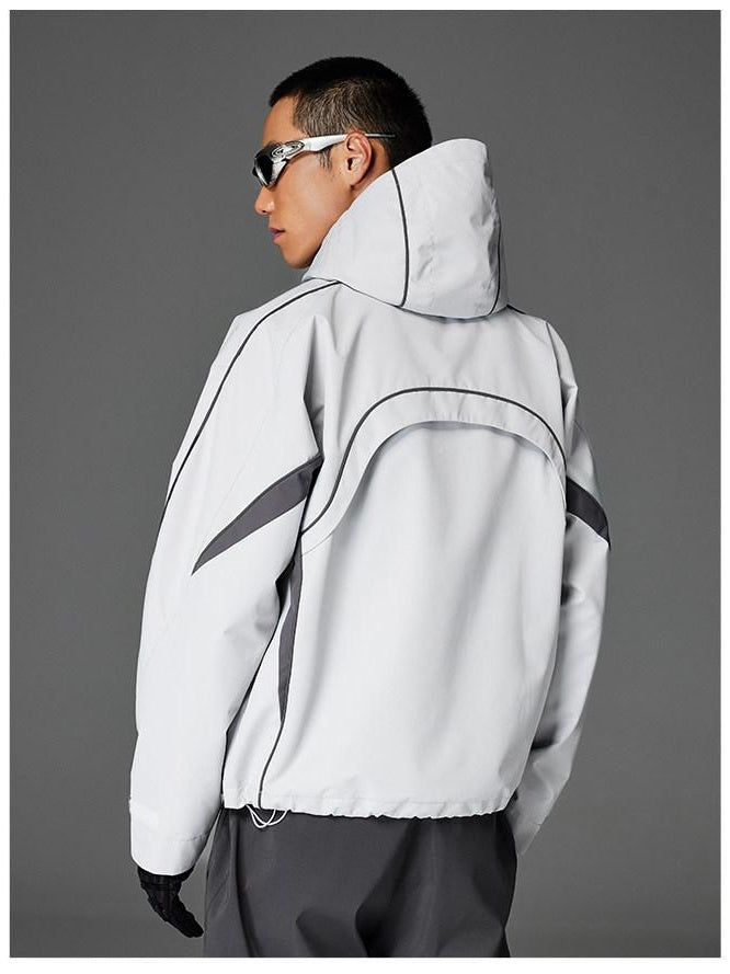 CATSSTAC Windproof Hooded Colorblock Loose Fit Unisex Zip Casual Outerwear Shell Jackets