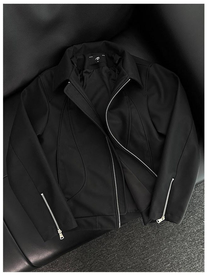 CATSSTAC Windproof Loose Fit High Collar Zip Short Unisex Polyester Cropped Jackets