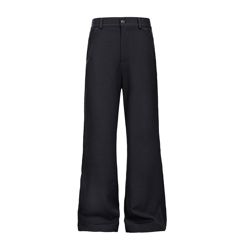 CATSSTAC Wrinkle Free Embroidered Loose Fit Subtle Flare Khaki Black Flared Pants