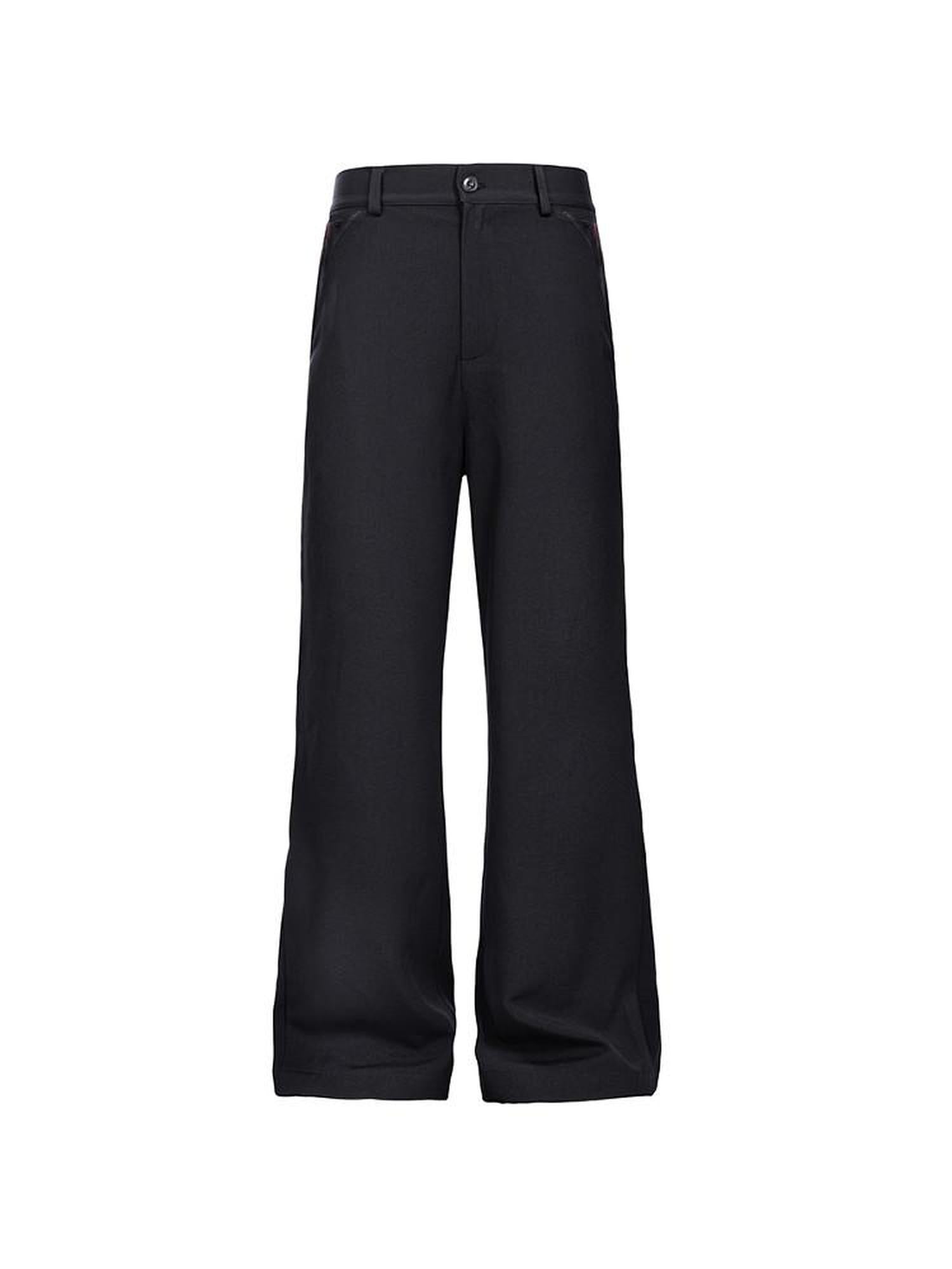 CATSSTAC Wrinkle Free Embroidered Loose Fit Subtle Flare Khaki Black Flared Pants
