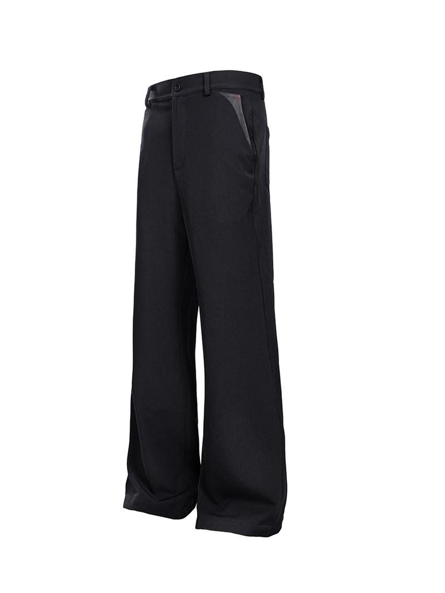 CATSSTAC Wrinkle Free Embroidered Loose Fit Subtle Flare Khaki Black Flared Pants