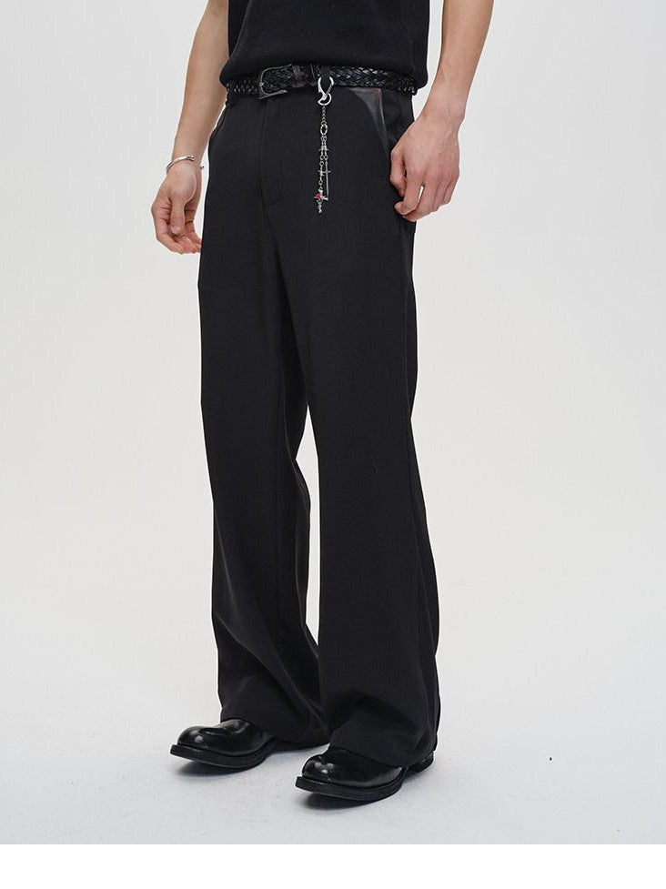 CATSSTAC Wrinkle Free Embroidered Loose Fit Subtle Flare Khaki Black Flared Pants
