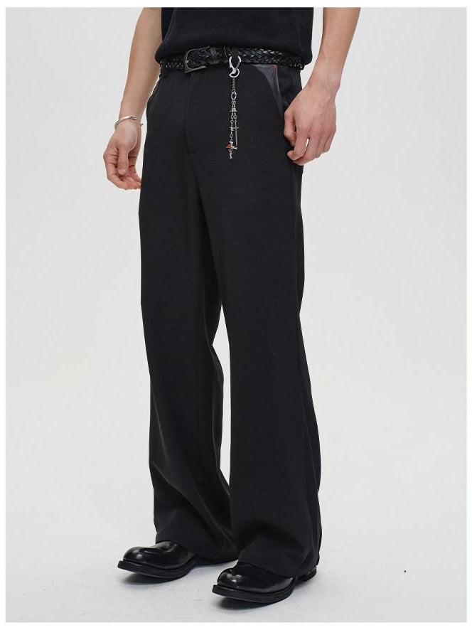 CATSSTAC Wrinkle Free Embroidered Loose Fit Subtle Flare Khaki Black Flared Pants