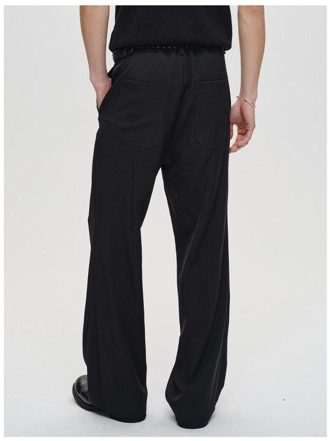 CATSSTAC Wrinkle Free Embroidered Loose Fit Subtle Flare Khaki Black Flared Pants
