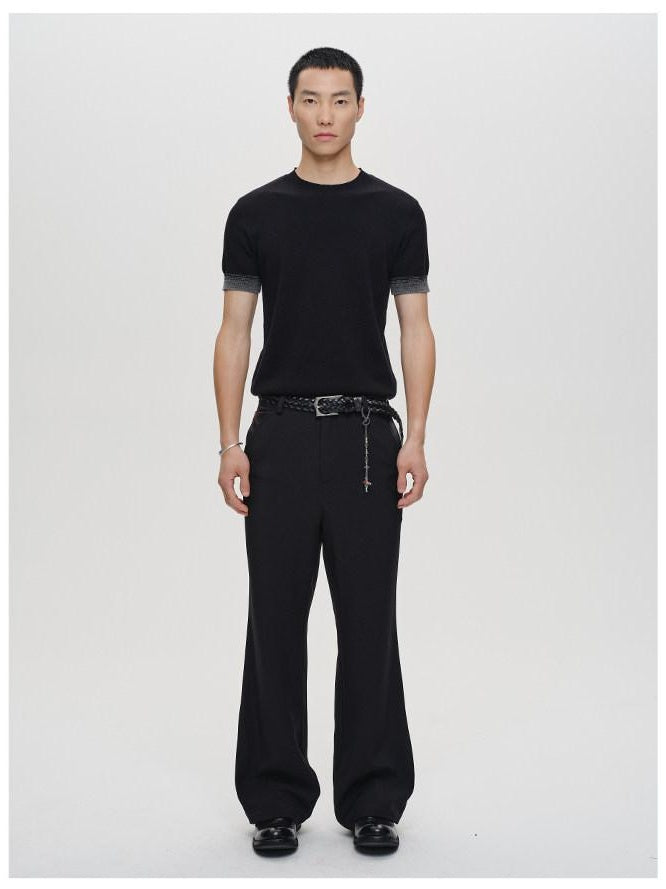 CATSSTAC Wrinkle Free Embroidered Loose Fit Subtle Flare Khaki Black Flared Pants