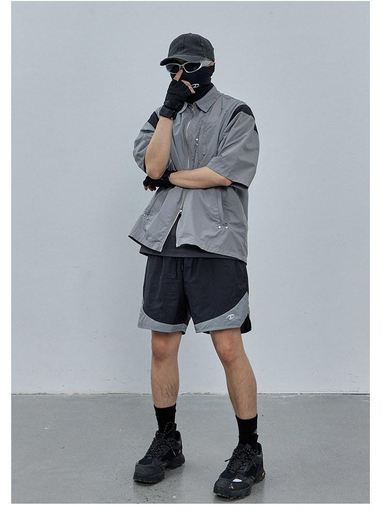 CATSSTAC Wrinkle Free Loose Fit Pockets Mid Rise Youth Casual Black Khaki Sports Shorts