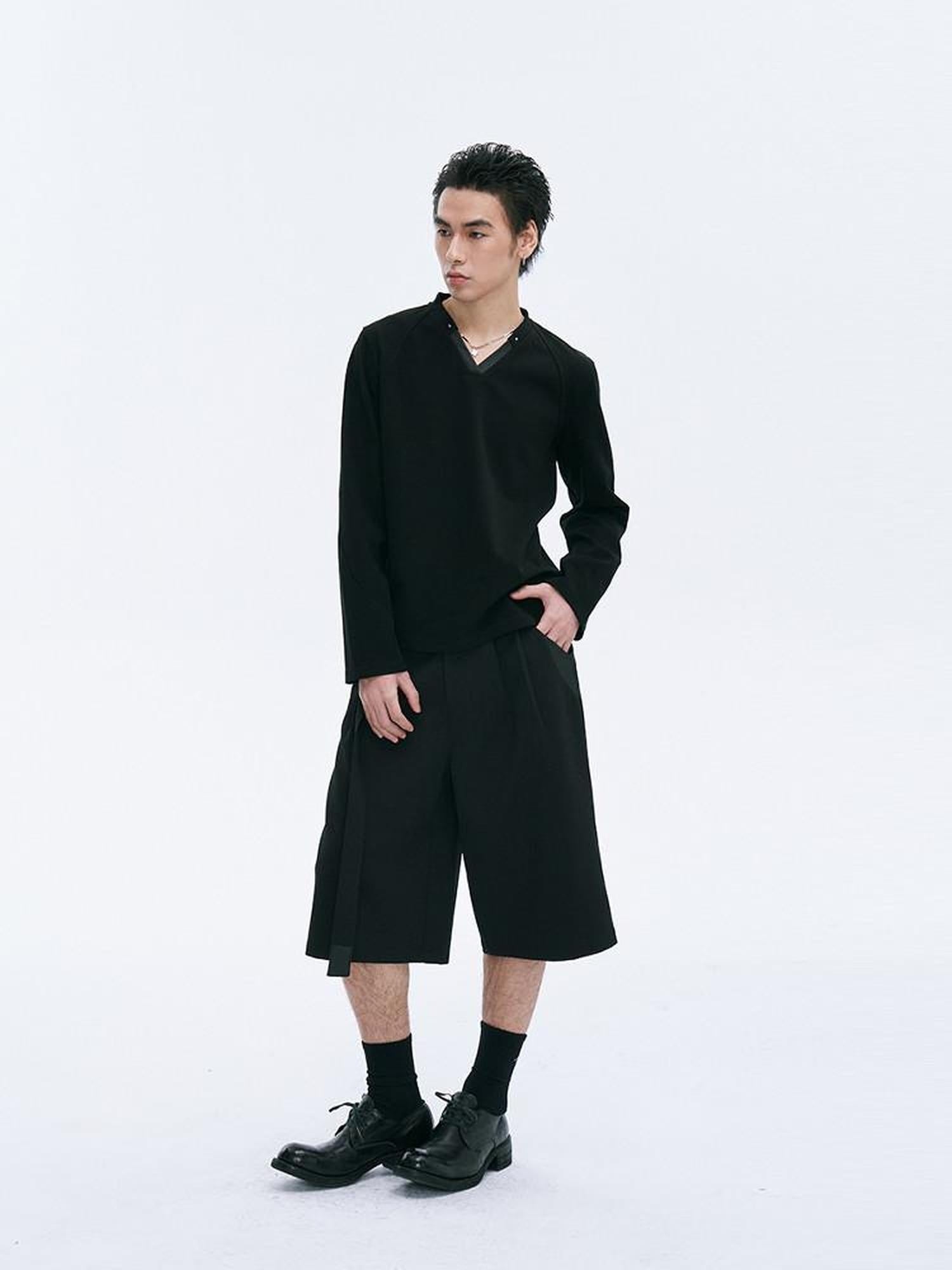 CATSSTAC Youthful Trendy Oversized V-neck Long Sleeve Casual Black Gray M To 2Xl Knitwear