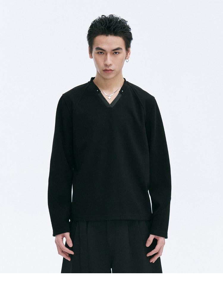 CATSSTAC Youthful Trendy Oversized V-neck Long Sleeve Casual Black Gray M To 2Xl Knitwear