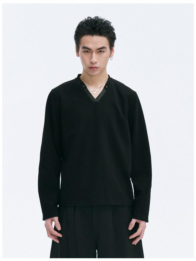 CATSSTAC Youthful Trendy Oversized V-neck Long Sleeve Casual Black Gray M To 2Xl Knitwear