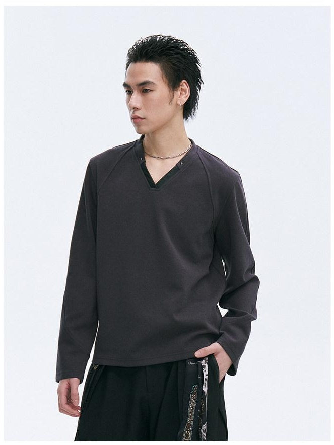 CATSSTAC Youthful Trendy Oversized V-neck Long Sleeve Casual Black Gray M To 2Xl Knitwear