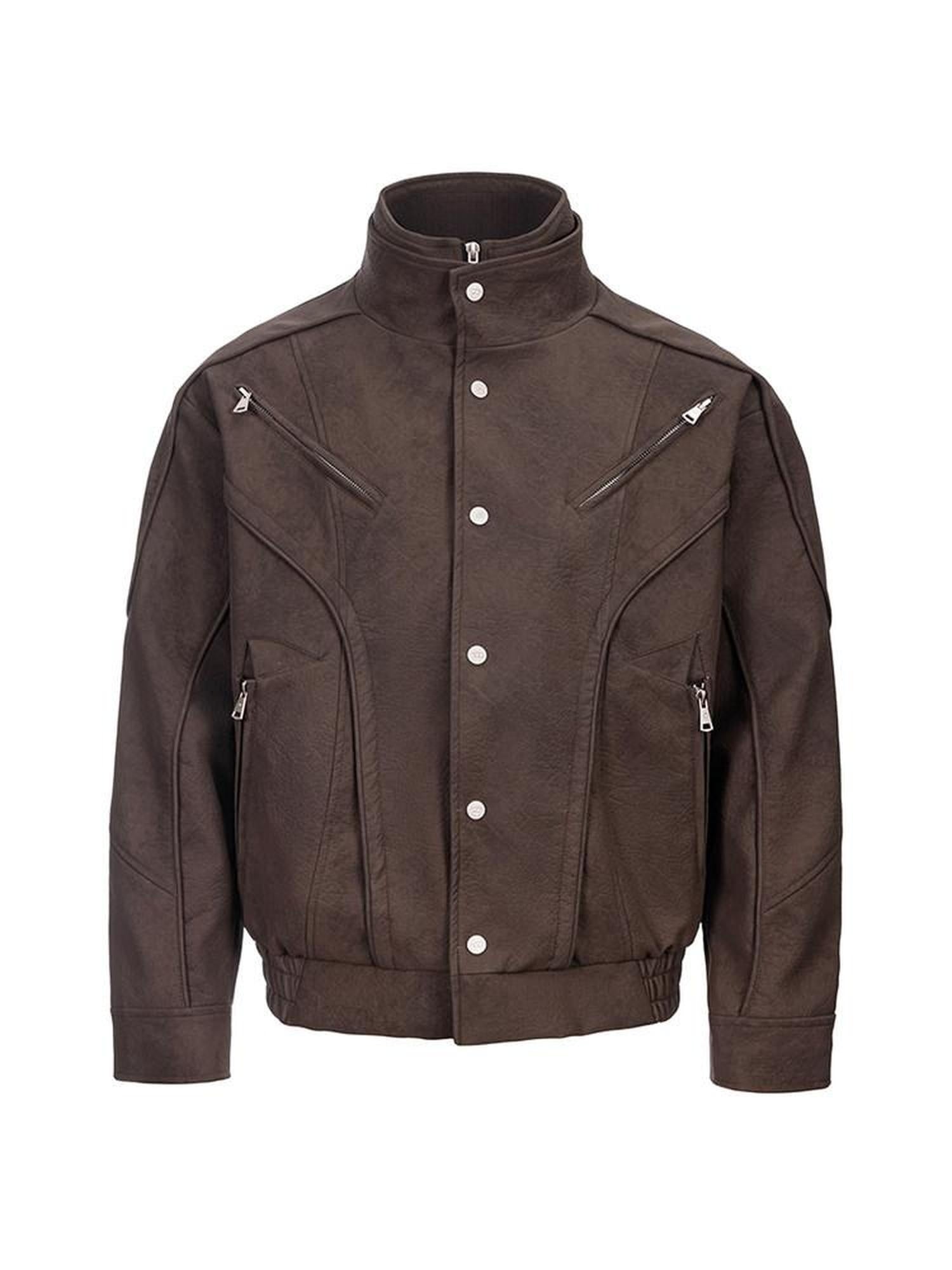 CATSSTAC Zip Up Stand Collar Loose Fit Casual Unisex Brown Everyday Outerwear Jackets