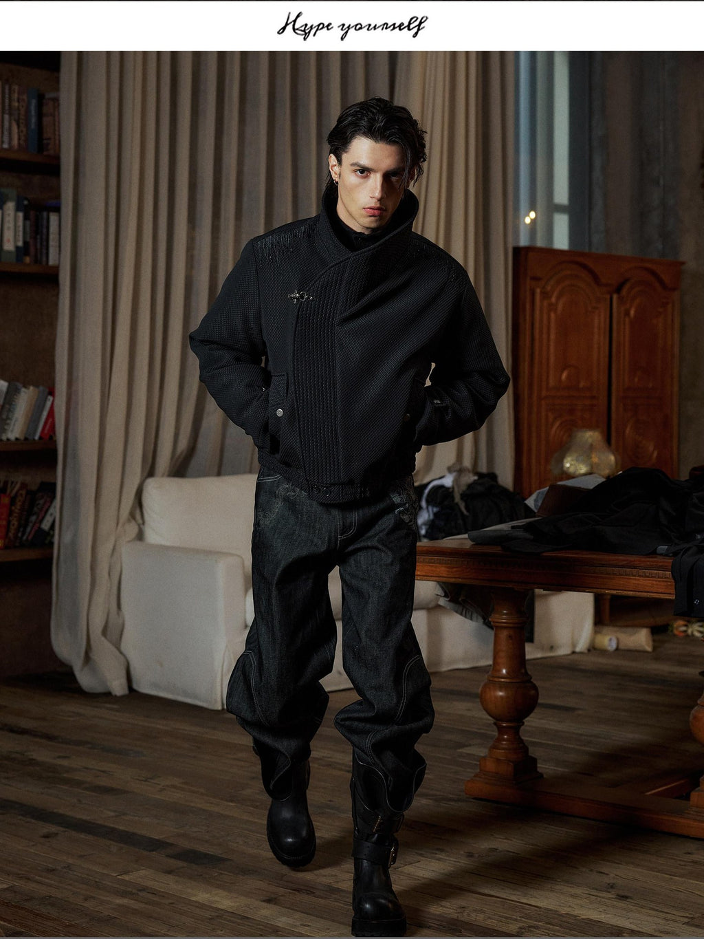 Hypeyourself 90% Goose Down Thick Loose Fit Stand Collar Black Ice Honeycomb Down Jackets
