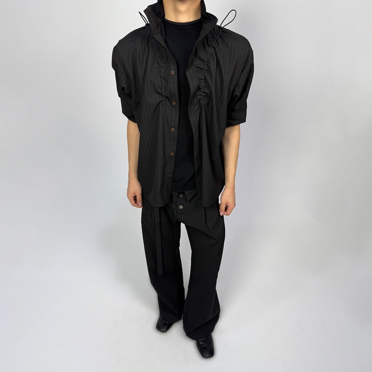 Hypeyourself_Adjustable_Patchwork_Stand_Collar_Long_Sleeve_Unisex_Striped_Silk_Blend_Shirts_MISSTT