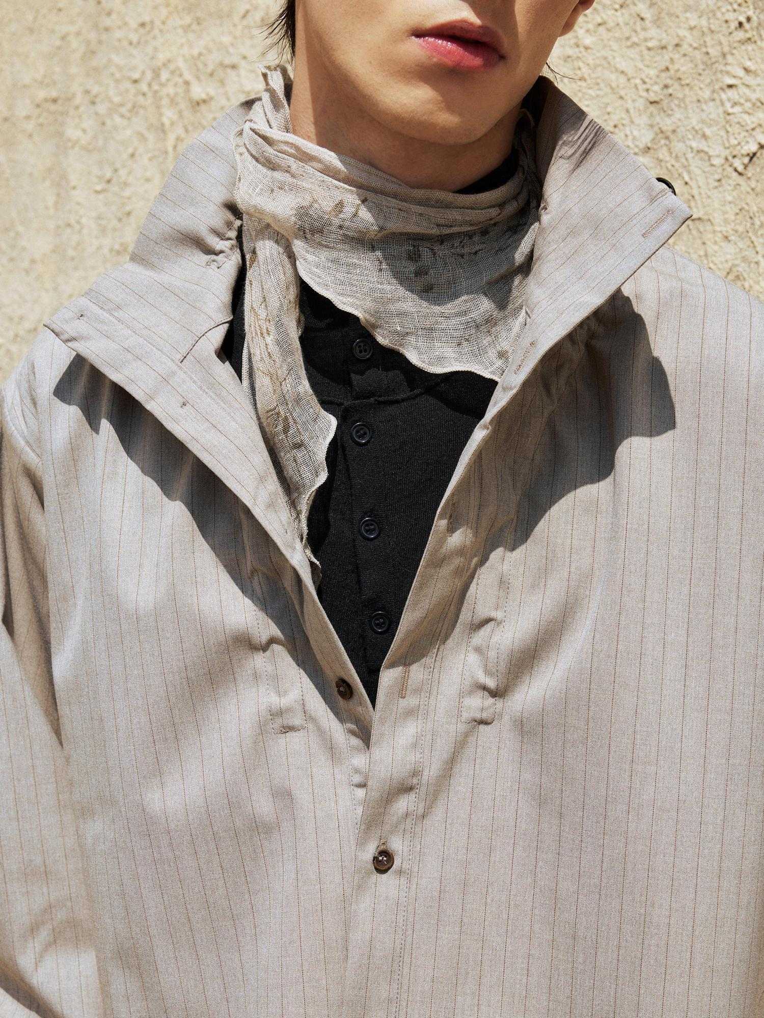 Hypeyourself Adjustable Patchwork Stand Collar Long Sleeve Unisex Striped Silk Blend Shirts