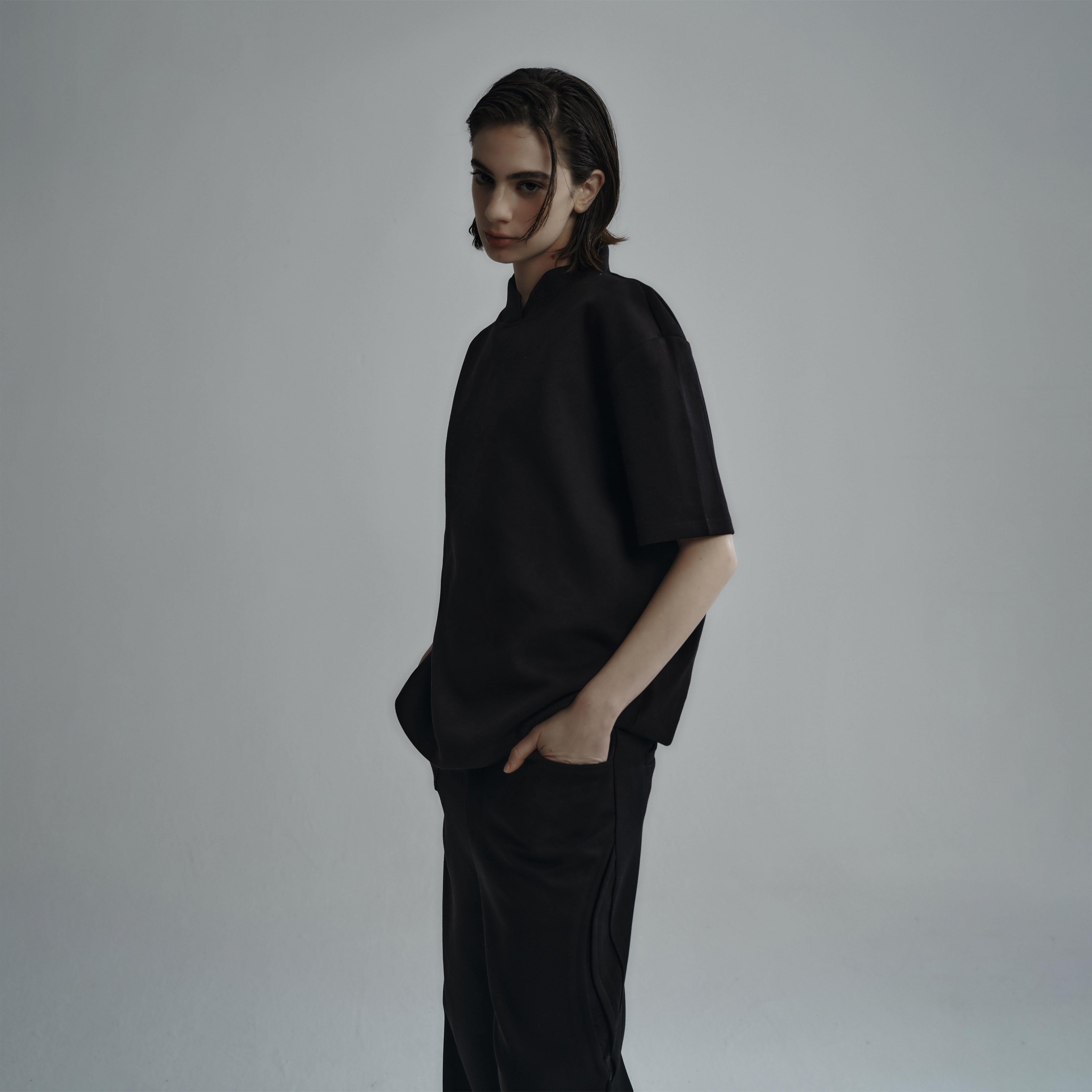 Hypeyourself_Breathable_Anti_Pilling_Cotton_Blend_Half_Mock_Neck_Unisex_Short_Sleeve_T-Shirts_MISSTT