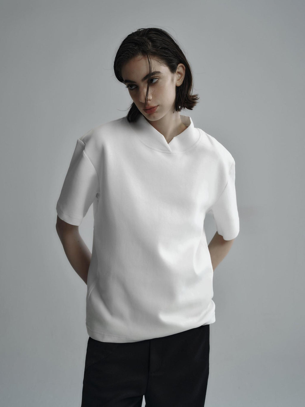 Hypeyourself Breathable Anti Pilling Cotton Blend Half Mock Neck Unisex Short Sleeve T-Shirts