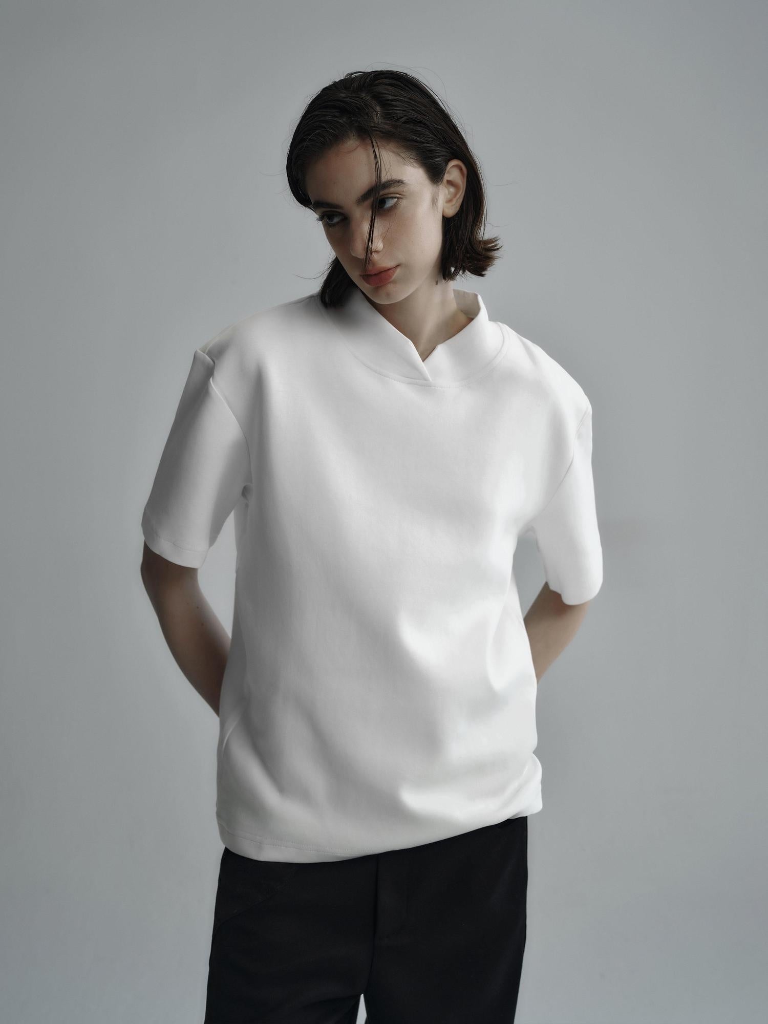 Hypeyourself Breathable Anti Pilling Cotton Blend Half Mock Neck Unisex Short Sleeve T-Shirts