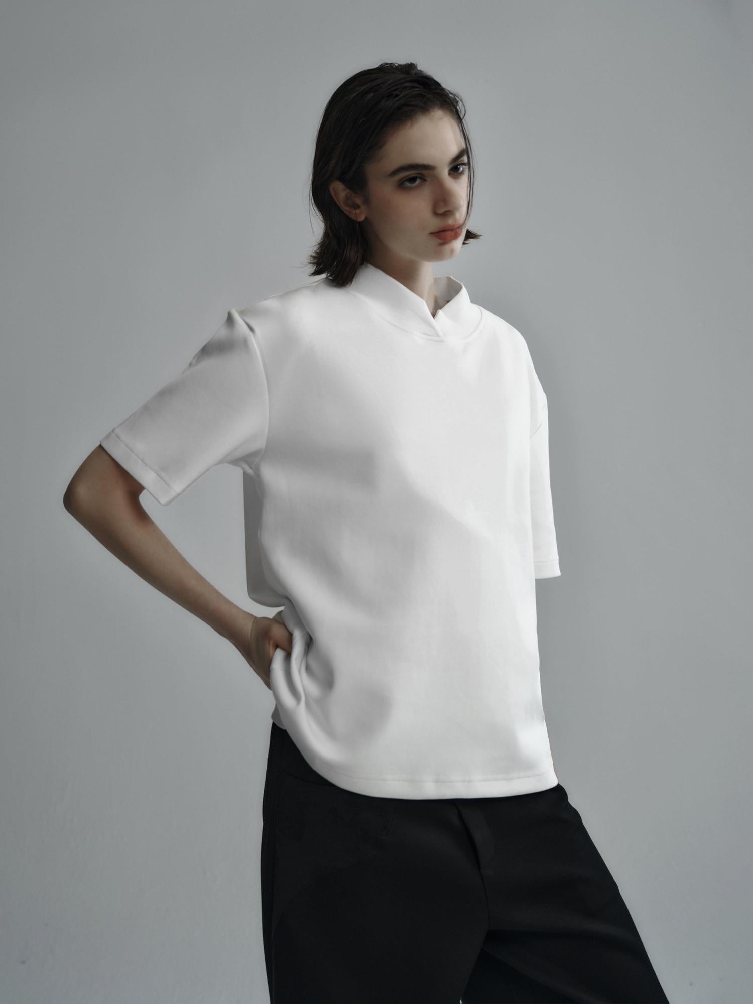 Hypeyourself Breathable Anti Pilling Cotton Blend Half Mock Neck Unisex Short Sleeve T-Shirts