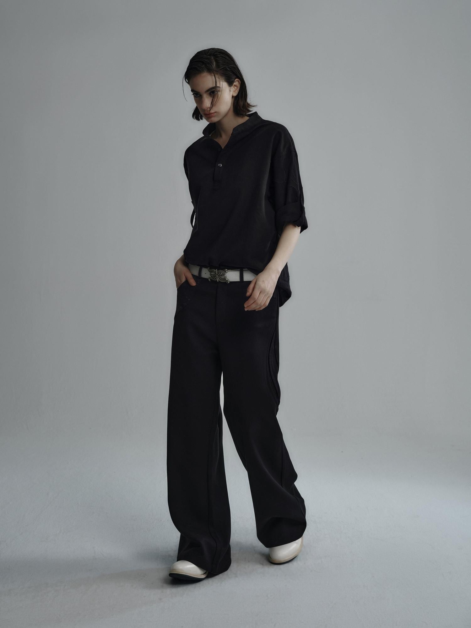 Hypeyourself Breathable Cotton Lyocell Linen Blend Loose Fit Half Collar Unisex Casual Shirts