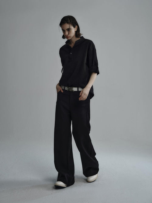 Hypeyourself Breathable Cotton Lyocell Linen Blend Loose Fit Half Collar Unisex Casual Shirts