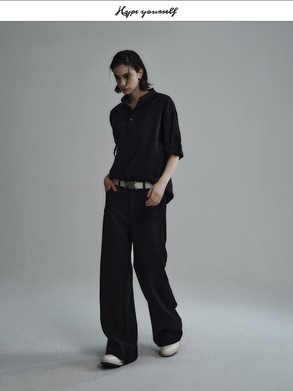 Hypeyourself Breathable Cotton Lyocell Linen Blend Loose Fit Half Collar Unisex Casual Shirts
