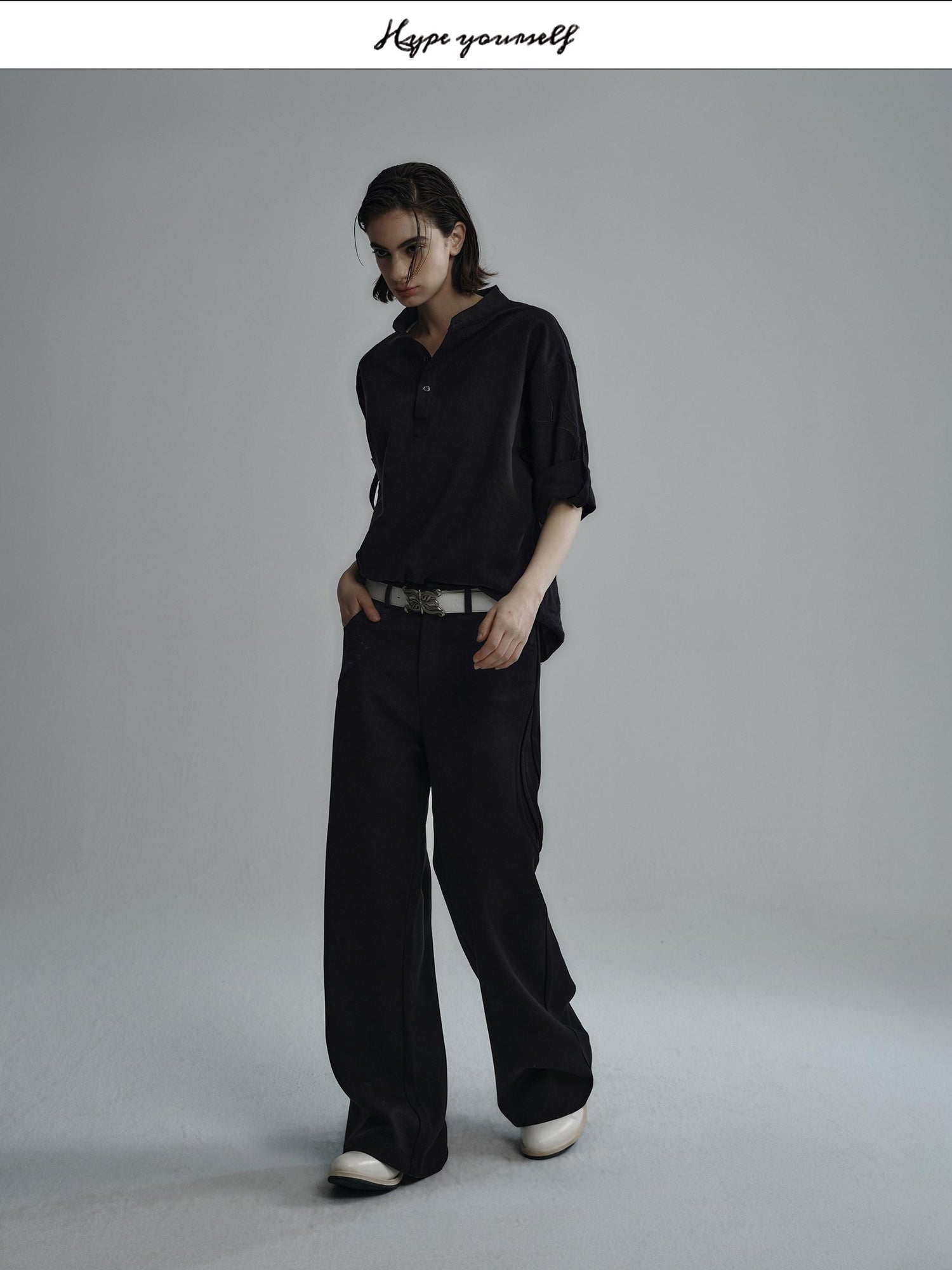 Hypeyourself Breathable Cotton Lyocell Linen Blend Loose Fit Half Collar Unisex Casual Shirts