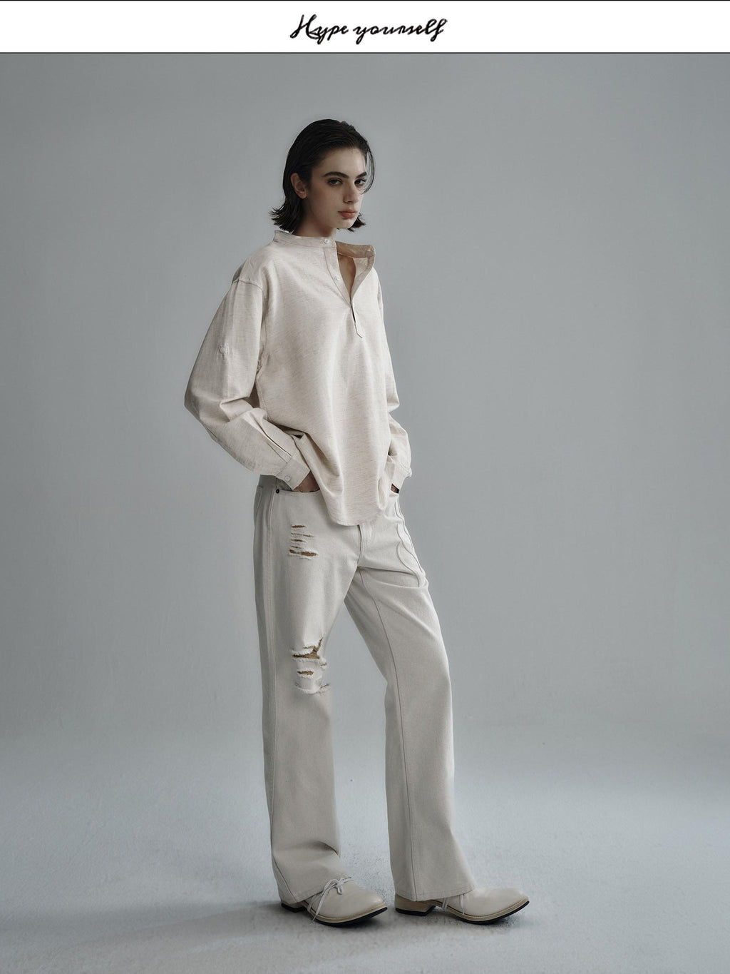 Hypeyourself Breathable Cotton Lyocell Linen Blend Loose Fit Half Collar Unisex Casual Shirts