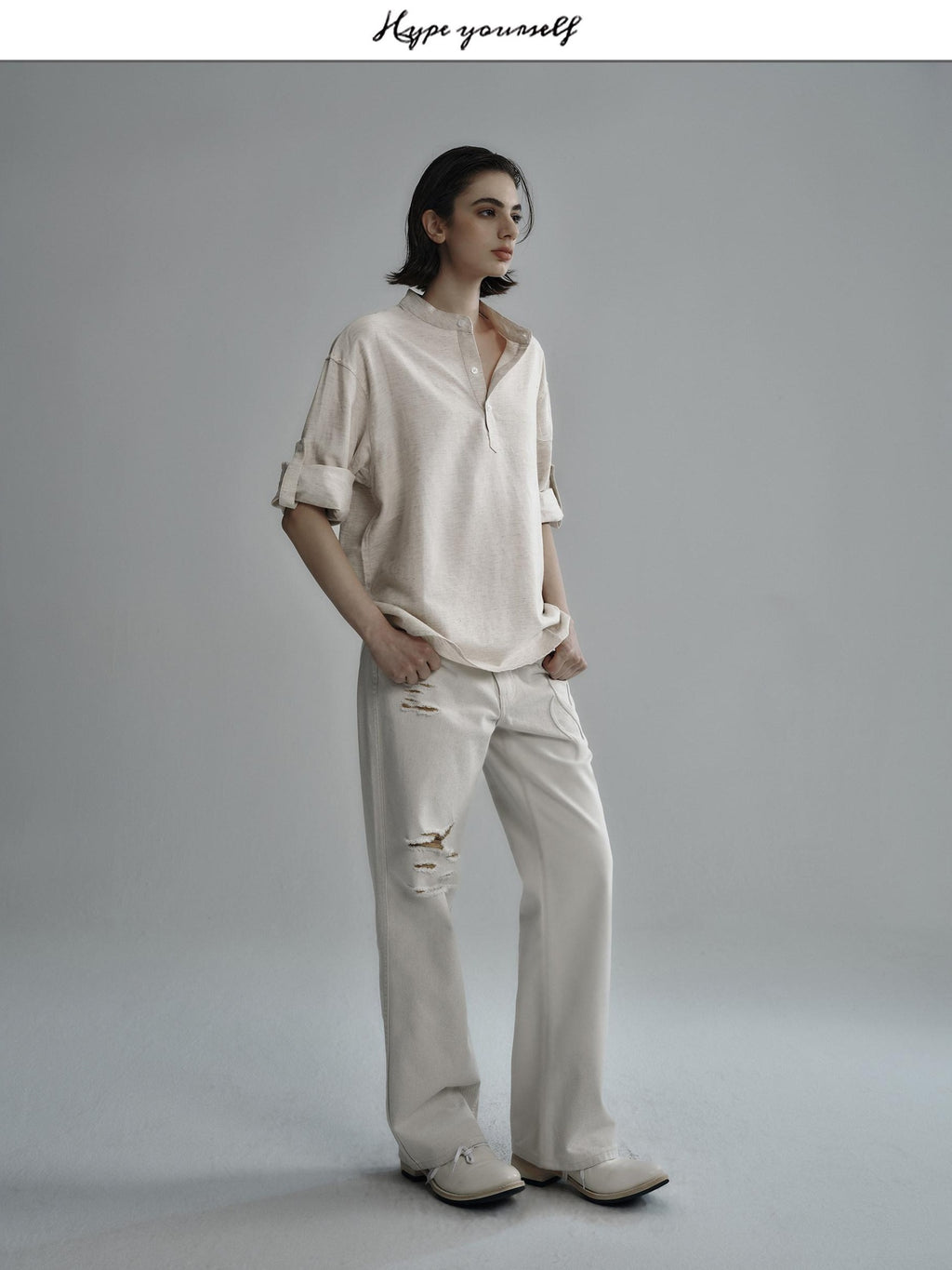 Hypeyourself Breathable Cotton Lyocell Linen Blend Loose Fit Half Collar Unisex Casual Shirts