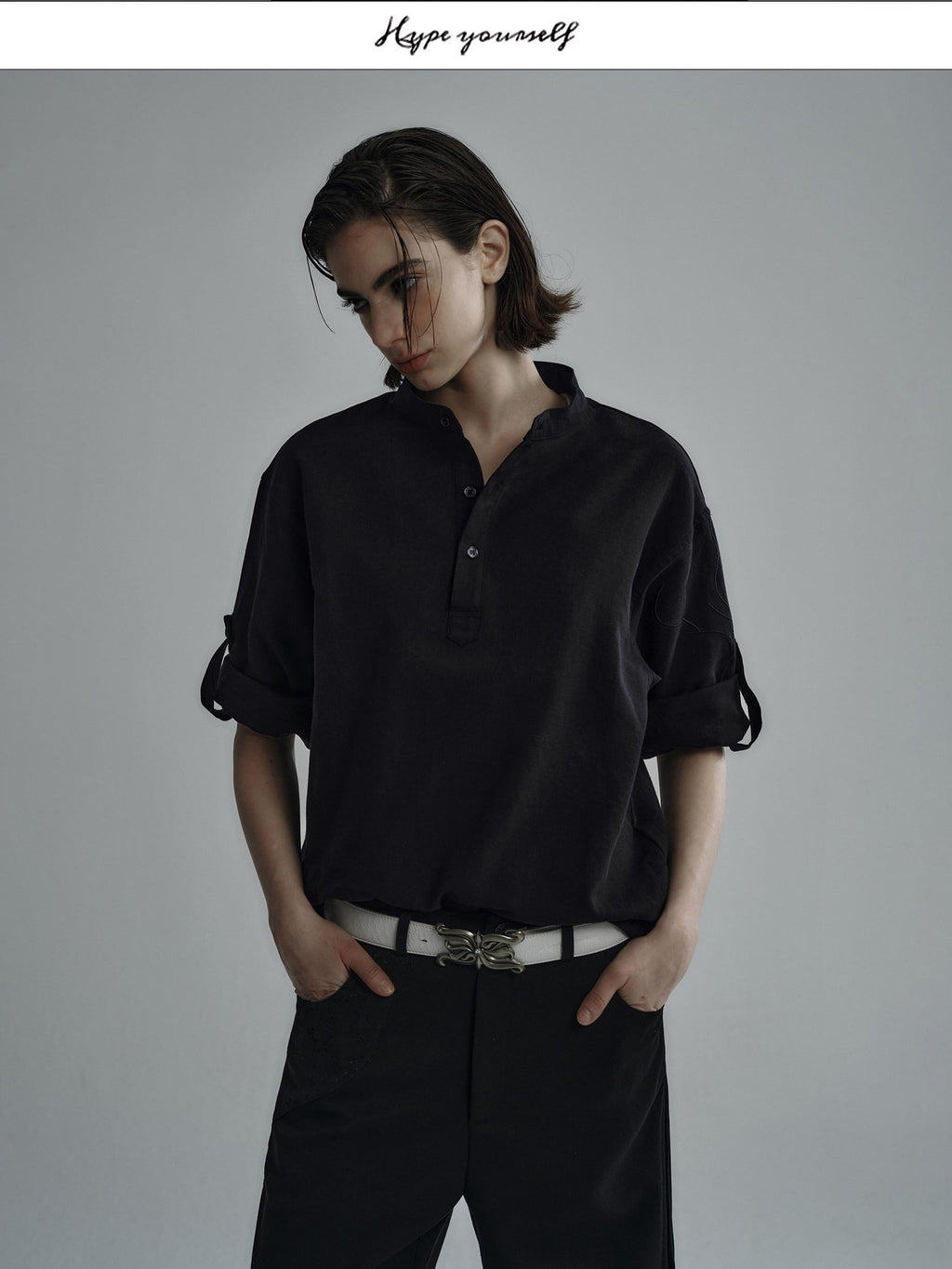 Hypeyourself Breathable Cotton Lyocell Linen Blend Loose Fit Half Collar Unisex Casual Shirts