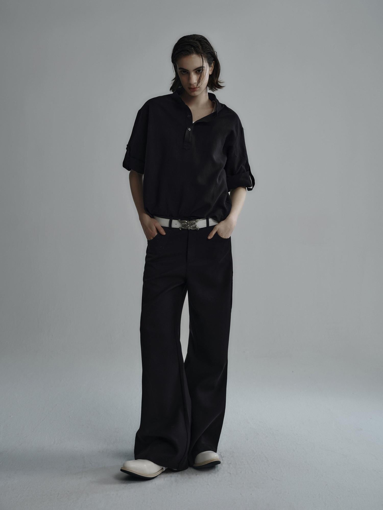 Hypeyourself Breathable Cotton Lyocell Linen Blend Loose Fit Half Collar Unisex Casual Shirts