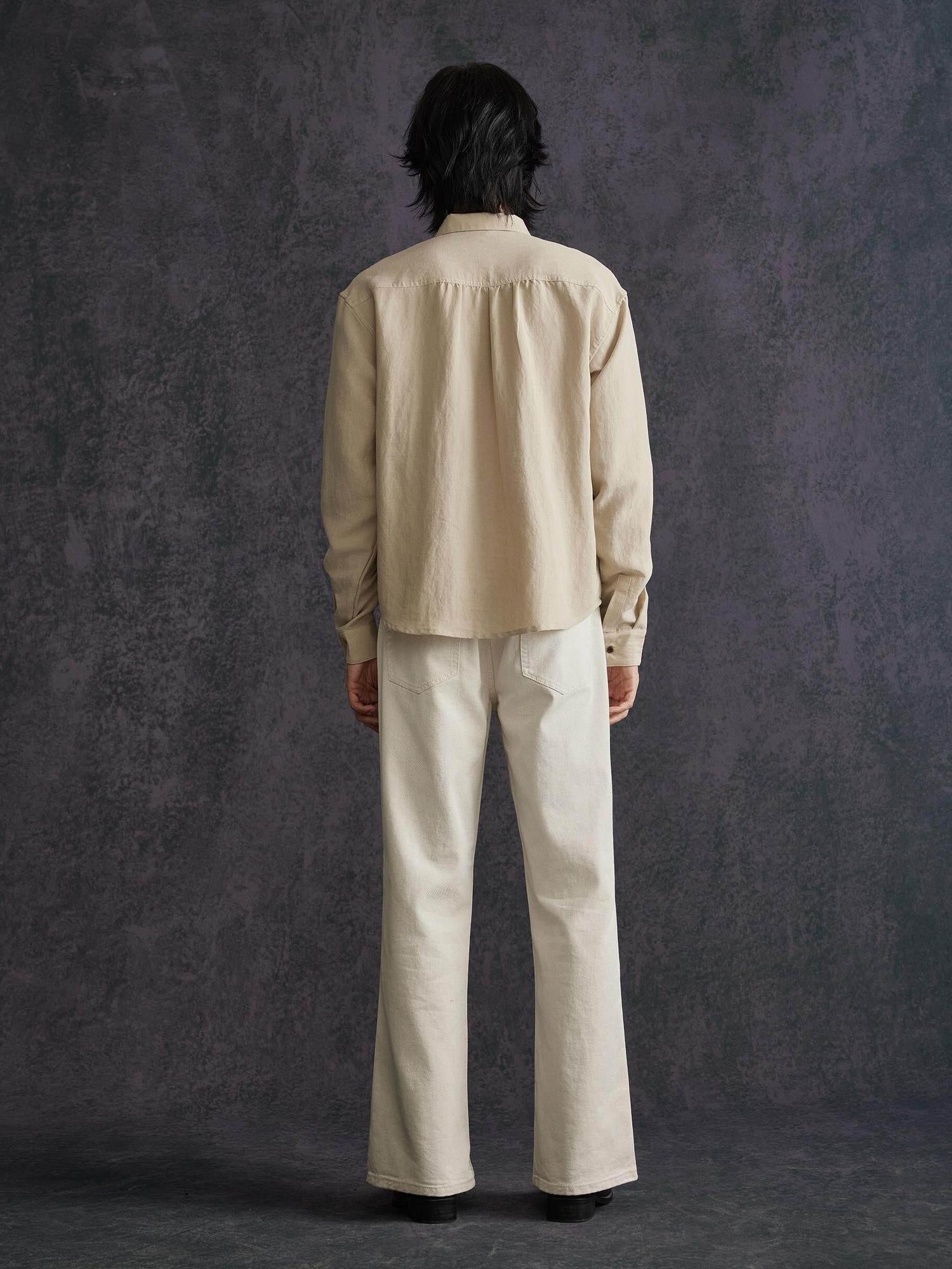 Hypeyourself Breathable Linen Blend Minimal Pointed Collar Unisex Long Sleeve Shirts