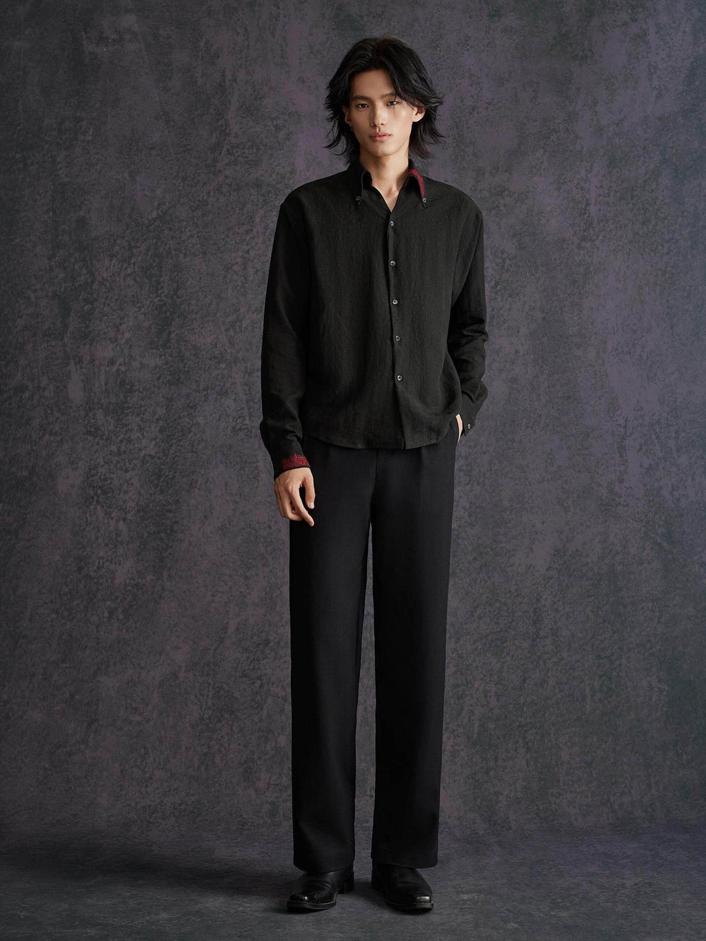Hypeyourself Breathable Linen Blend Minimal Pointed Collar Unisex Long Sleeve Shirts