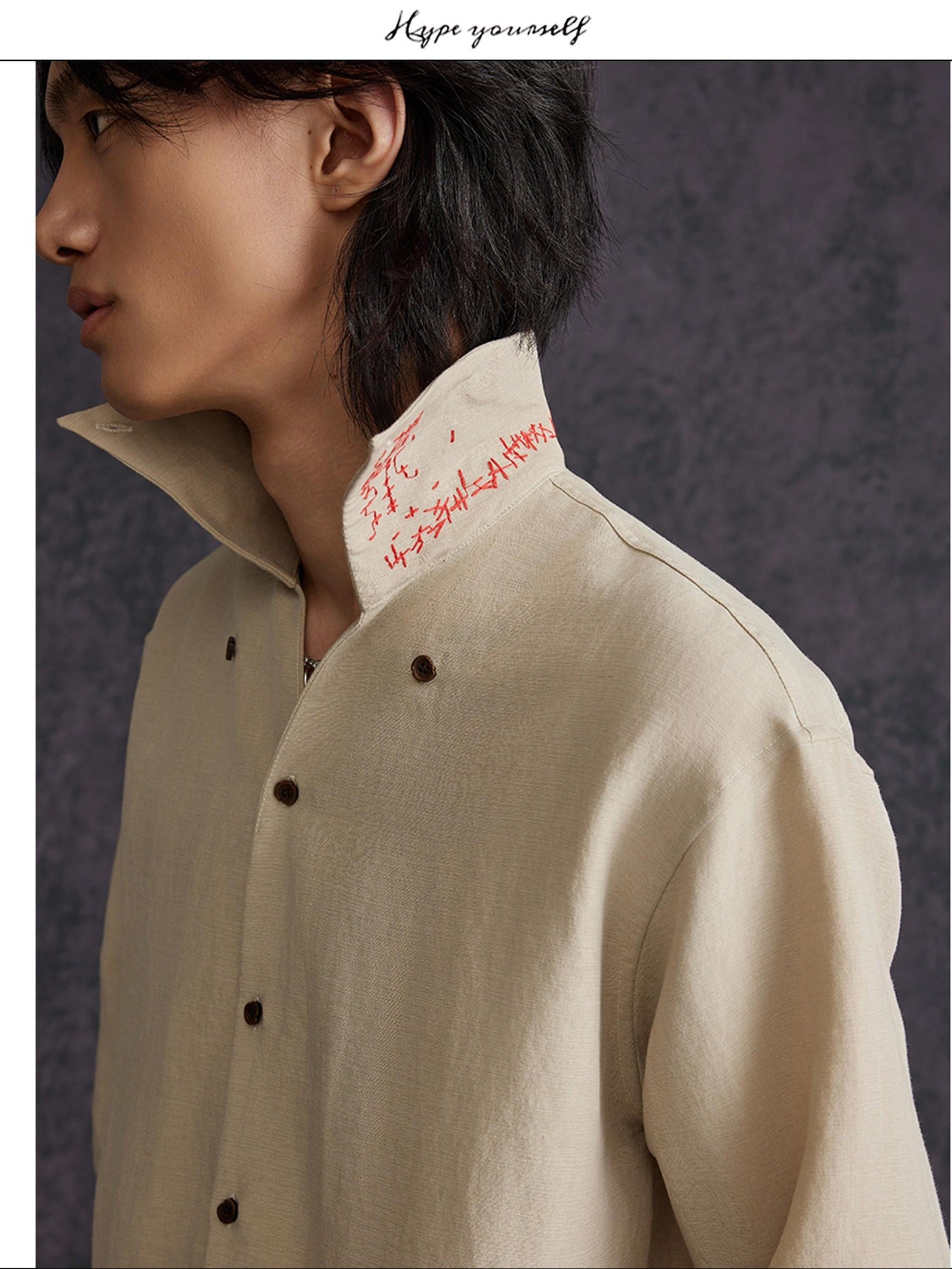 Hypeyourself Breathable Linen Blend Minimal Pointed Collar Unisex Long Sleeve Shirts
