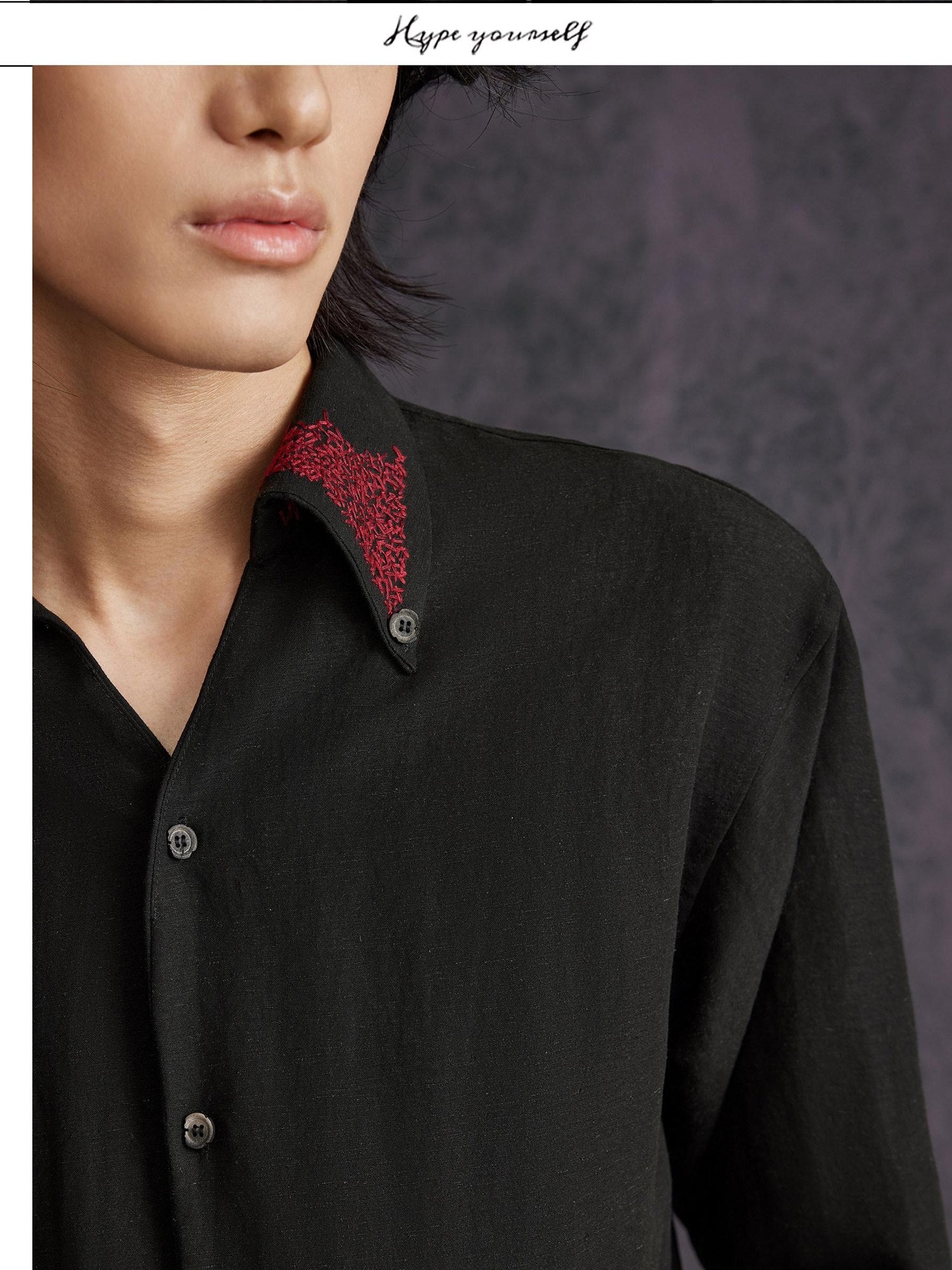 Hypeyourself Breathable Linen Blend Minimal Pointed Collar Unisex Long Sleeve Shirts