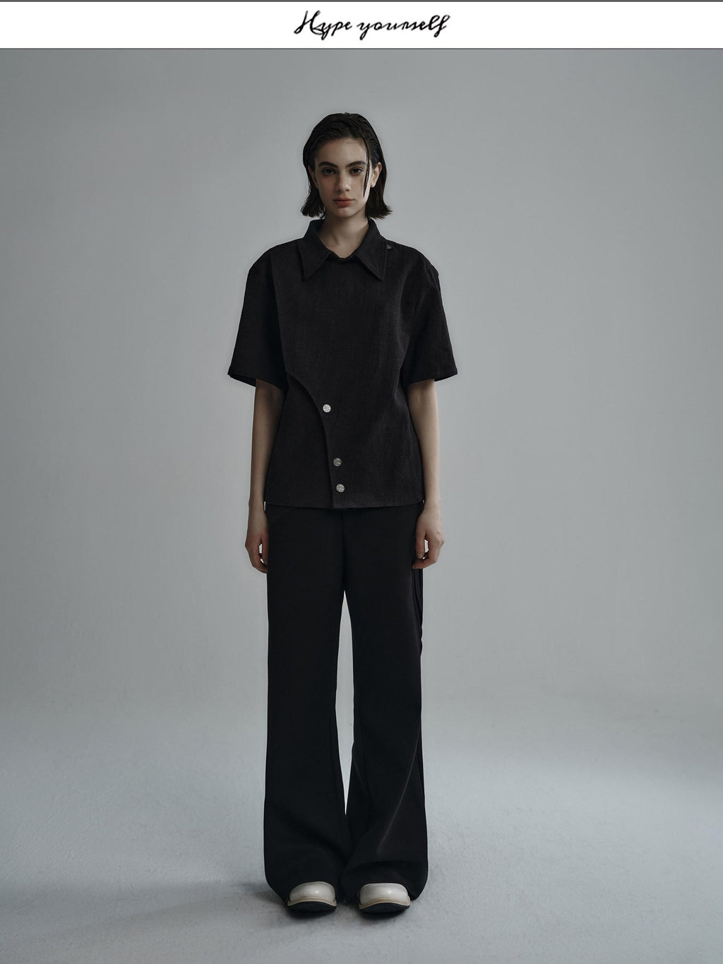 Hypeyourself Breathable Linen Cotton Loose Fit Open Collar Unisex Short Sleeve Solid Shirts
