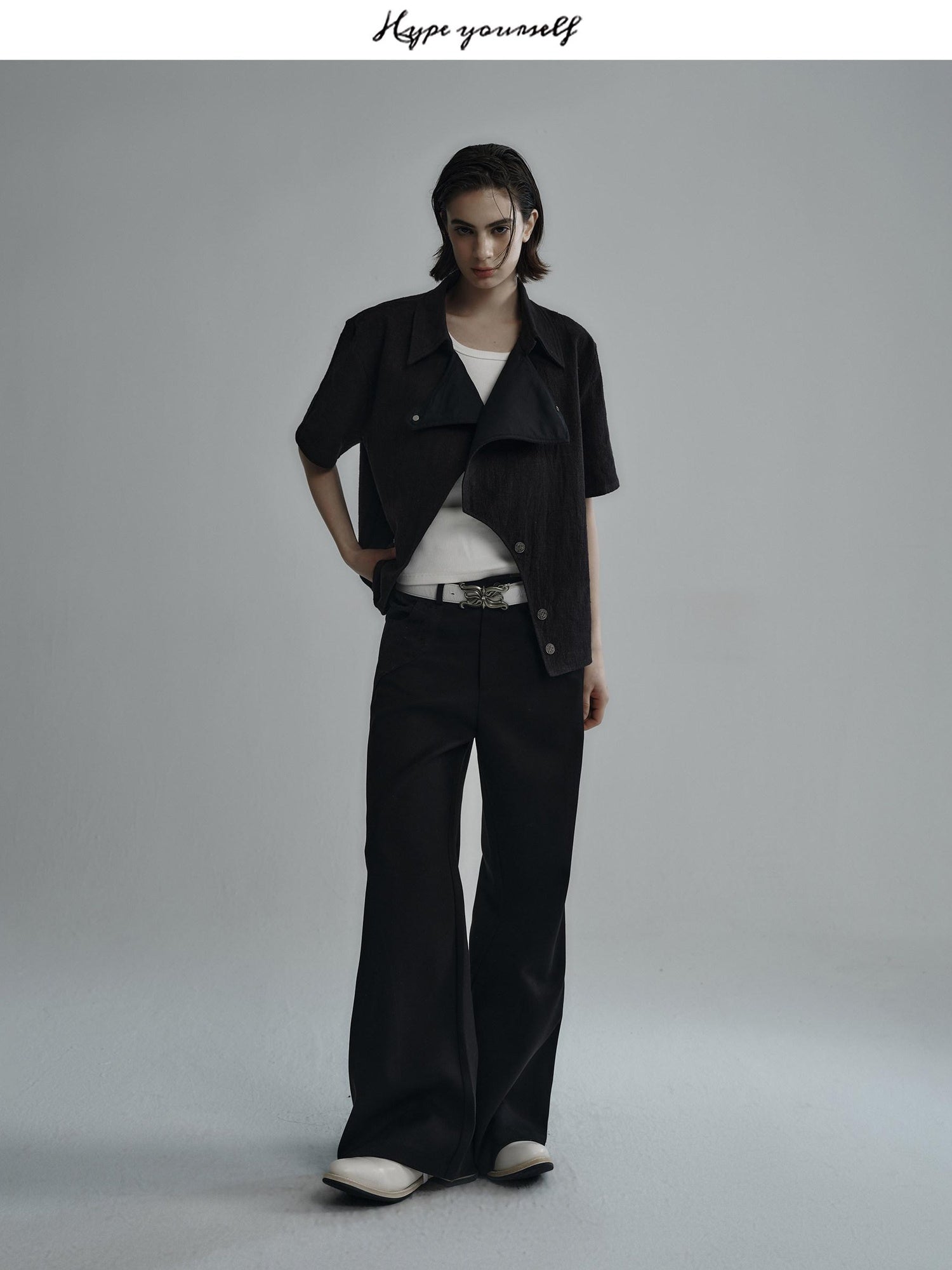 Hypeyourself Breathable Linen Cotton Loose Fit Open Collar Unisex Short Sleeve Solid Shirts