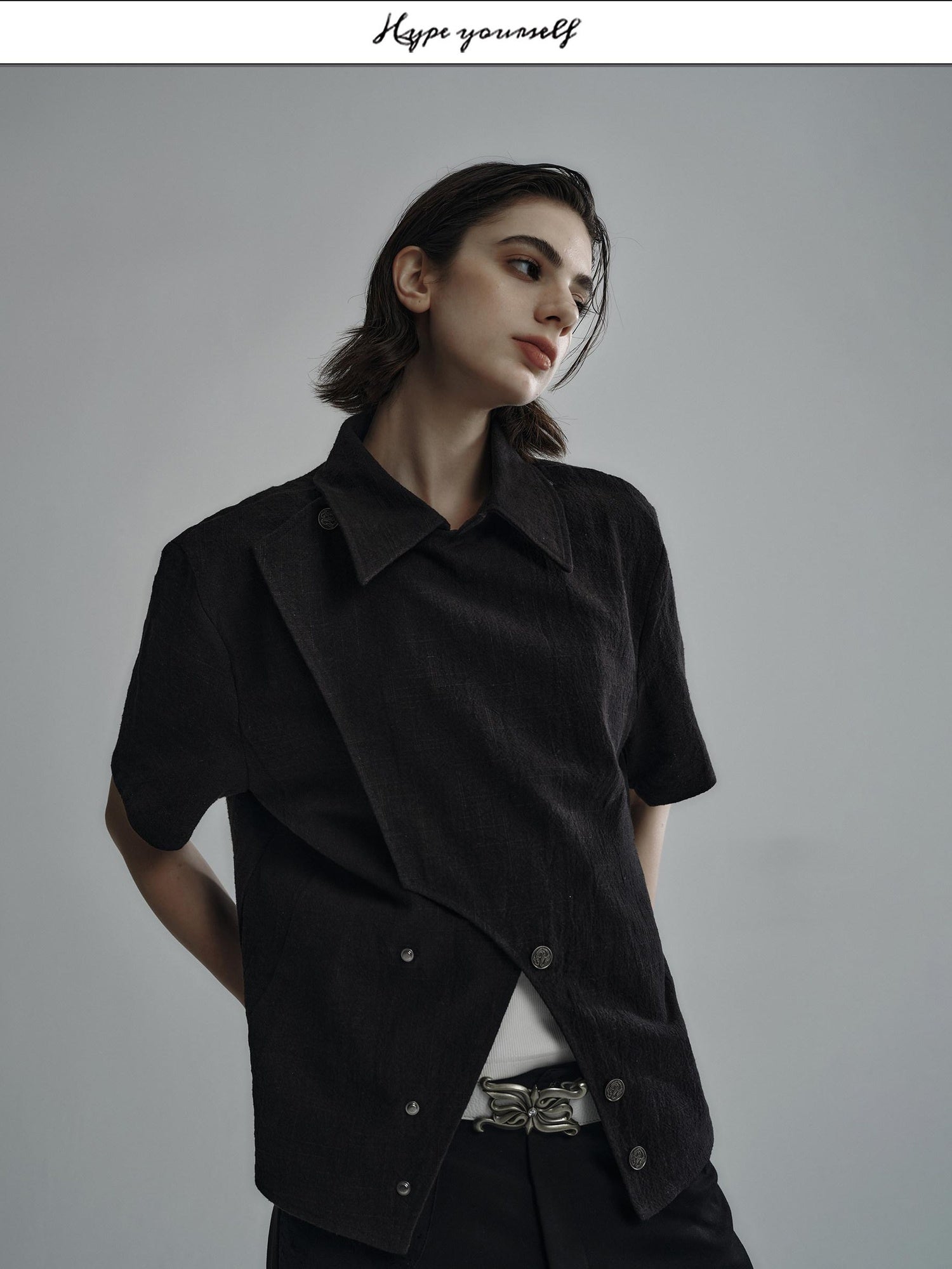 Hypeyourself Breathable Linen Cotton Loose Fit Open Collar Unisex Short Sleeve Solid Shirts
