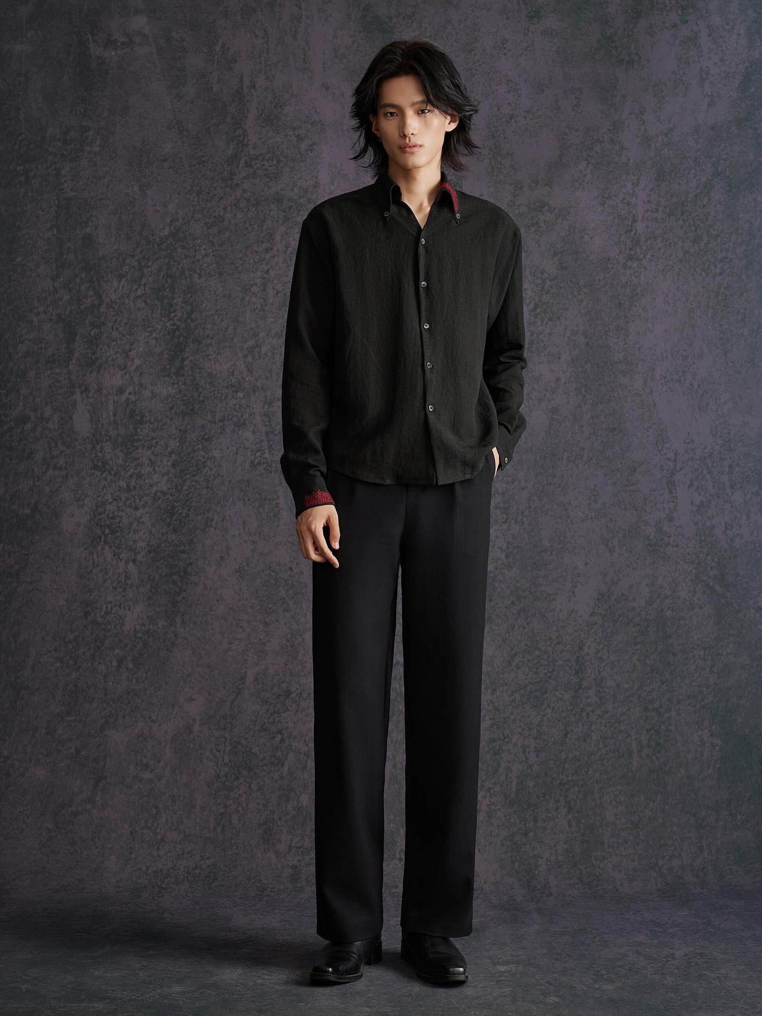 Hypeyourself Breathable Lyocell Linen Blend Minimalist Point Collar Unisex Casual Shirts