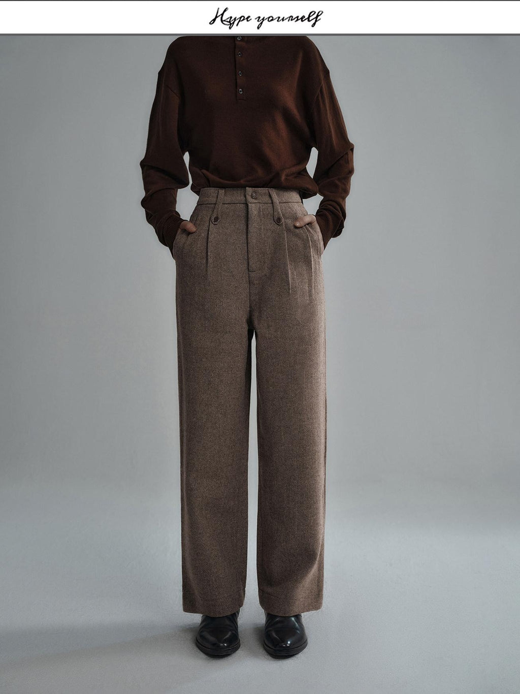 Hypeyourself Casual Cool Solid Black Dark Brown Youth Long Length Straight Pants