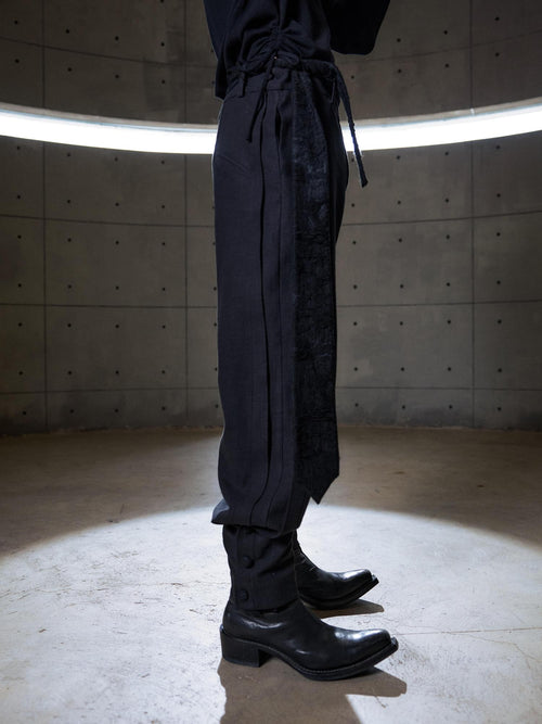 Hypeyourself Cinched Waist Linen Smart Casual Tapered Black Light Stretch Flared Pants
