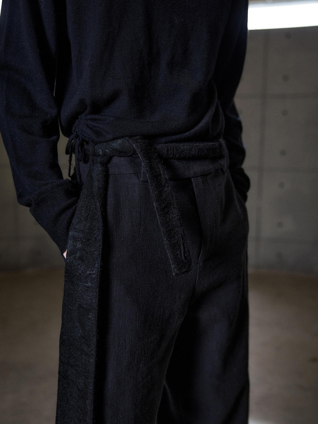 Hypeyourself Cinched Waist Linen Smart Casual Tapered Black Light Stretch Flared Pants