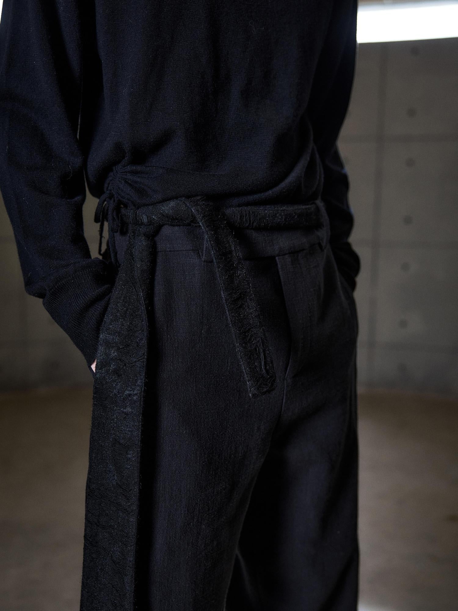 Hypeyourself Cinched Waist Linen Smart Casual Tapered Black Light Stretch Flared Pants