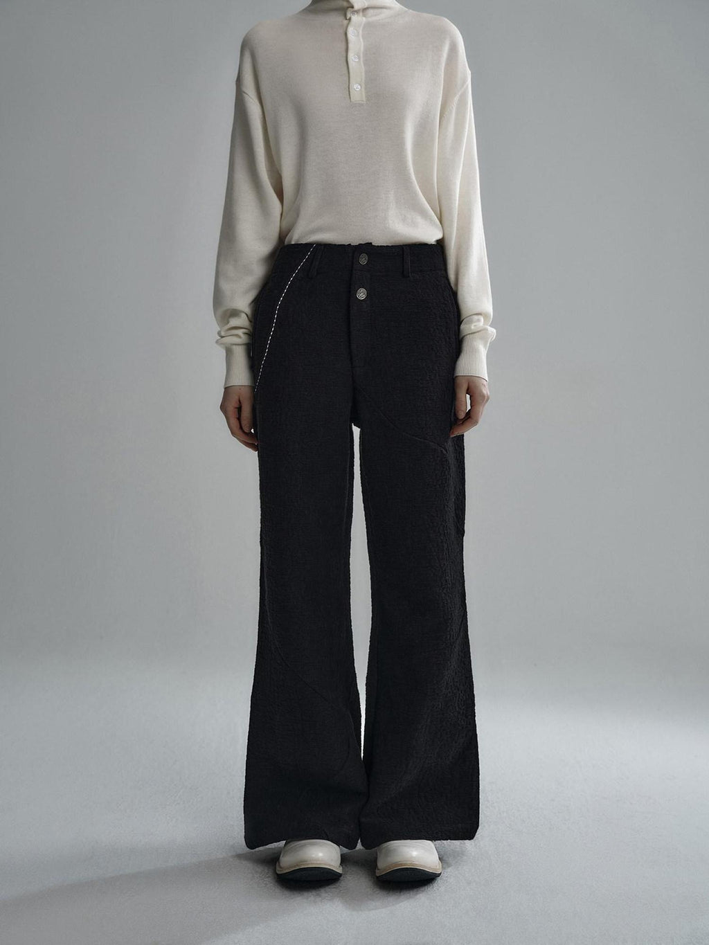 Hypeyourself Comfortable Loose Fit Casual Business Youth Solid Color Long Flared Pants